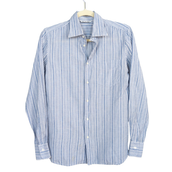 LORO PIANA Blue White Stripe Long Sleeve Buttoned Shirt Linen Blend Women's 40 - Picture 2 of 9